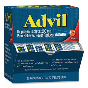 Advil® wholesale. Ibuprofen Tablets, Two-packs, 50 Packs-box. HSD Wholesale: Janitorial Supplies, Breakroom Supplies, Office Supplies.