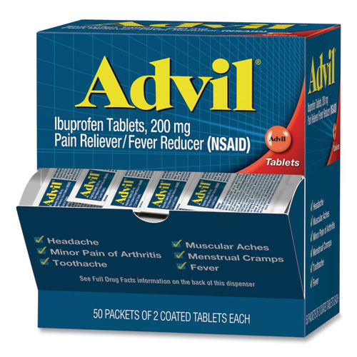 Advil® wholesale. Ibuprofen Tablets, Two-packs, 50 Packs-box. HSD Wholesale: Janitorial Supplies, Breakroom Supplies, Office Supplies.