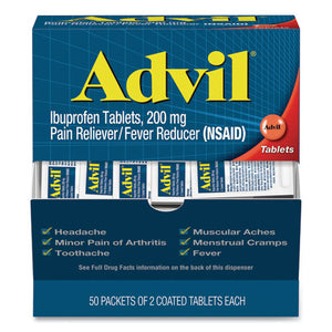 Advil® wholesale. Ibuprofen Tablets, Two-packs, 50 Packs-box. HSD Wholesale: Janitorial Supplies, Breakroom Supplies, Office Supplies.