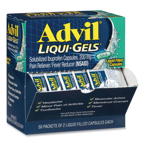 Advil® wholesale. Liqui-gels, Two-pack, 50 Packs-box. HSD Wholesale: Janitorial Supplies, Breakroom Supplies, Office Supplies.