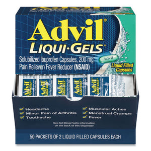 Advil® wholesale. Liqui-gels, Two-pack, 50 Packs-box. HSD Wholesale: Janitorial Supplies, Breakroom Supplies, Office Supplies.