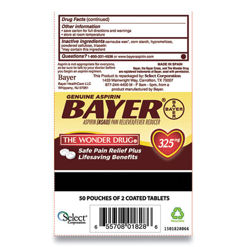 Bayer® wholesale. Aspirin Tablets, Two-pack, 50 Packs-box. HSD Wholesale: Janitorial Supplies, Breakroom Supplies, Office Supplies.