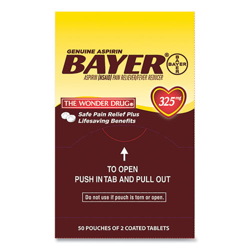 Bayer® wholesale. Aspirin Tablets, Two-pack, 50 Packs-box. HSD Wholesale: Janitorial Supplies, Breakroom Supplies, Office Supplies.