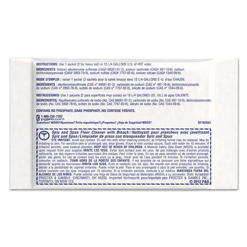 Spic and Span® wholesale. Bleach Floor Cleaner Packets, 2.2oz Packets, 45-carton. HSD Wholesale: Janitorial Supplies, Breakroom Supplies, Office Supplies.