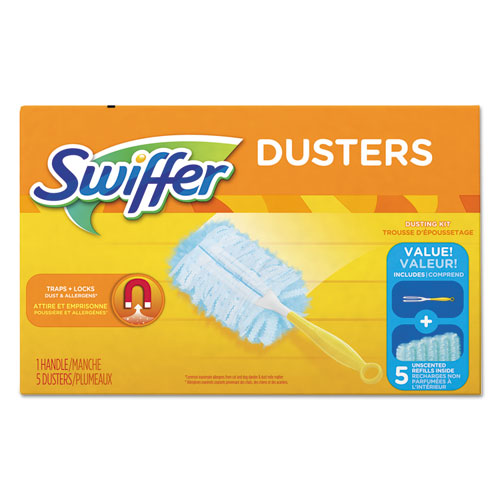 Swiffer® wholesale. Swiffer Dusters Starter Kit, Dust Lock Fiber, 6" Handle, Blue-yellow, 6-carton. HSD Wholesale: Janitorial Supplies, Breakroom Supplies, Office Supplies.