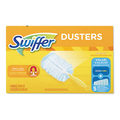 Swiffer® wholesale. Swiffer Dusters Starter Kit, Dust Lock Fiber, 6" Handle, Blue-yellow. HSD Wholesale: Janitorial Supplies, Breakroom Supplies, Office Supplies.