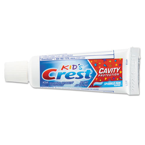 Crest® wholesale. CREST Kids' Sparkle Toothpaste, Blue, Bubblegum Flavor, 0.85 Oz, 72-ct. HSD Wholesale: Janitorial Supplies, Breakroom Supplies, Office Supplies.