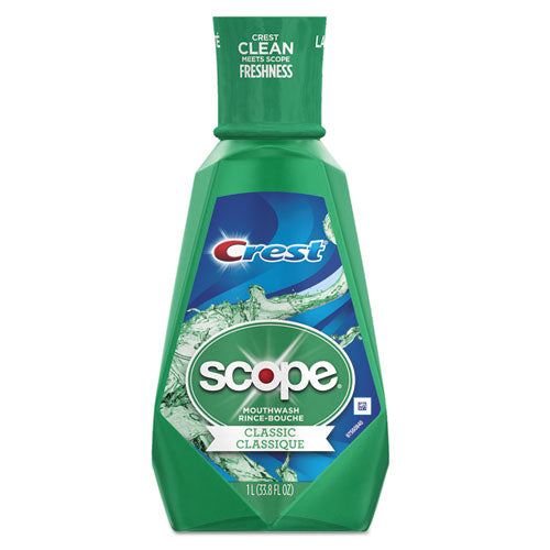 Crest® wholesale. CREST + Scope Mouth Rinse, Classic Mint, 1 L Bottle, 6-carton. HSD Wholesale: Janitorial Supplies, Breakroom Supplies, Office Supplies.