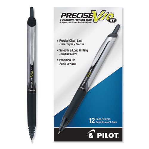 Pilot® wholesale. Precise V10rt Retractable Roller Ball Pen, Bold 1 Mm, Black Ink-barrel, Dozen. HSD Wholesale: Janitorial Supplies, Breakroom Supplies, Office Supplies.