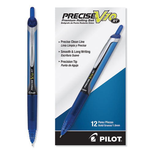 Pilot® wholesale. Precise V10rt Retractable Roller Ball Pen, Bold 1 Mm, Blue Ink-barrel, Dozen. HSD Wholesale: Janitorial Supplies, Breakroom Supplies, Office Supplies.