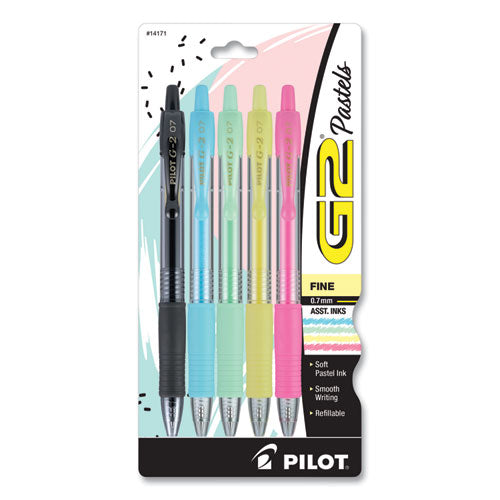 Pilot® wholesale. G2 Pastel Retractable Gel Pen, Fine 0.7 Mm, Assorted Pastel Ink-barrel, 5-pack. HSD Wholesale: Janitorial Supplies, Breakroom Supplies, Office Supplies.