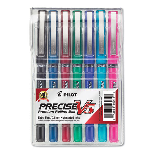 Pilot® wholesale. Precise V5 Stick Roller Ball Pen, 0.5mm, Assorted Ink-barrel, 7-pack. HSD Wholesale: Janitorial Supplies, Breakroom Supplies, Office Supplies.