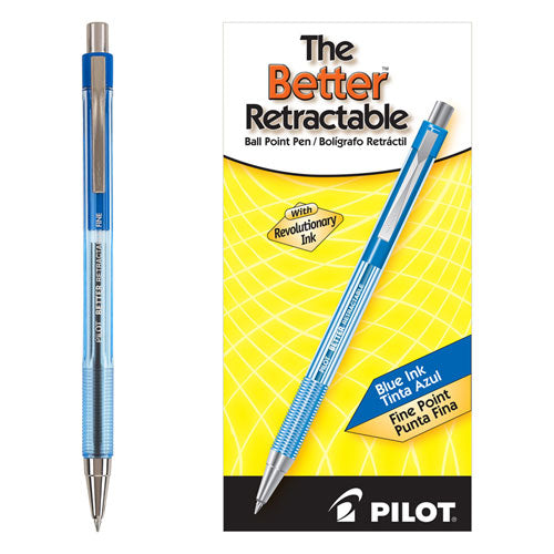 Pilot® wholesale. Better Retractable Ballpoint Pen, Fine 0.7mm, Blue Ink, Translucent Blue Barrel, Dozen. HSD Wholesale: Janitorial Supplies, Breakroom Supplies, Office Supplies.
