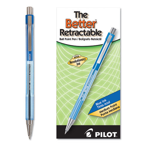 Pilot® wholesale. Better Retractable Ballpoint Pen, Medium 1mm, Blue Ink, Translucent Blue Barrel, Dozen. HSD Wholesale: Janitorial Supplies, Breakroom Supplies, Office Supplies.