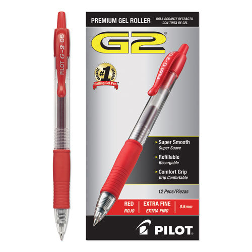 Pilot® wholesale. G2 Premium Retractable Gel Pen, 0.5 Mm, Red Ink, Smoke Barrel, Dozen. HSD Wholesale: Janitorial Supplies, Breakroom Supplies, Office Supplies.