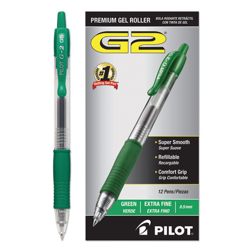 Pilot® wholesale. G2 Premium Retractable Gel Pen, 0.5 Mm, Green Ink, Smoke Barrel, Dozen. HSD Wholesale: Janitorial Supplies, Breakroom Supplies, Office Supplies.