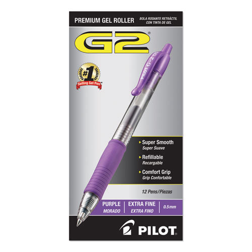 Pilot® wholesale. G2 Premium Retractable Gel Pen, 0.5 Mm, Purple Ink, Smoke Barrel, Dozen. HSD Wholesale: Janitorial Supplies, Breakroom Supplies, Office Supplies.