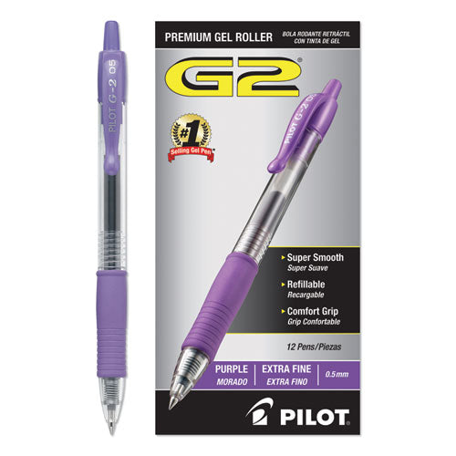 Pilot® wholesale. G2 Premium Retractable Gel Pen, 0.5 Mm, Purple Ink, Smoke Barrel, Dozen. HSD Wholesale: Janitorial Supplies, Breakroom Supplies, Office Supplies.