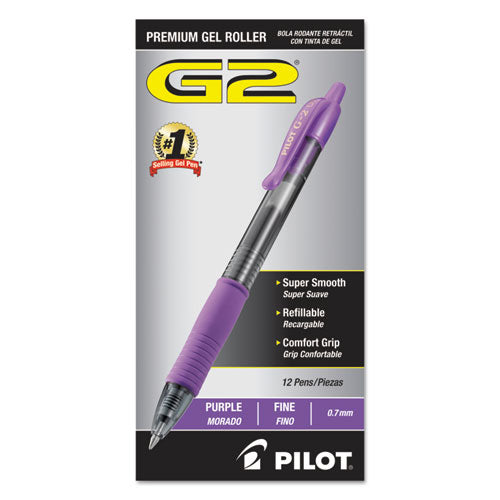 Pilot® wholesale. G2 Premium Retractable Gel Pen, 0.7 Mm, Purple Ink, Smoke Barrel, Dozen. HSD Wholesale: Janitorial Supplies, Breakroom Supplies, Office Supplies.