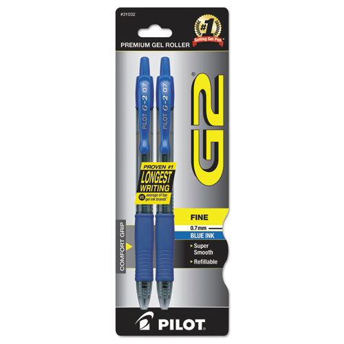 Pilot® wholesale. G2 Premium Retractable Gel Pen, 0.7 Mm, Blue Ink, Smoke Barrel, 2-pack. HSD Wholesale: Janitorial Supplies, Breakroom Supplies, Office Supplies.