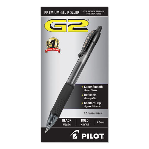 Pilot® wholesale. G2 Premium Retractable Gel Pen, Bold 1 Mm, Black Ink, Smoke Barrel, Dozen. HSD Wholesale: Janitorial Supplies, Breakroom Supplies, Office Supplies.