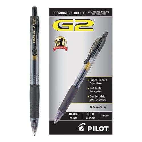 Pilot® wholesale. G2 Premium Retractable Gel Pen, Bold 1 Mm, Black Ink, Smoke Barrel, Dozen. HSD Wholesale: Janitorial Supplies, Breakroom Supplies, Office Supplies.