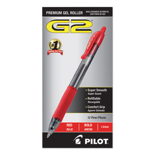 Pilot® wholesale. G2 Premium Retractable Gel Pen, 1 Mm, Red Ink, Smoke Barrel, Dozen. HSD Wholesale: Janitorial Supplies, Breakroom Supplies, Office Supplies.