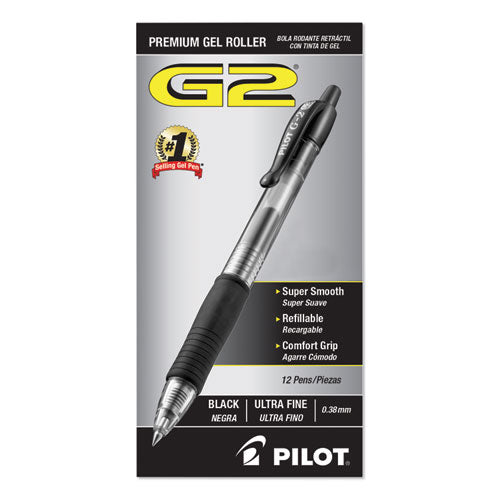 Pilot® wholesale. G2 Premium Retractable Gel Pen, 0.38 Mm, Black Ink, Clear-black Barrel, Dozen. HSD Wholesale: Janitorial Supplies, Breakroom Supplies, Office Supplies.