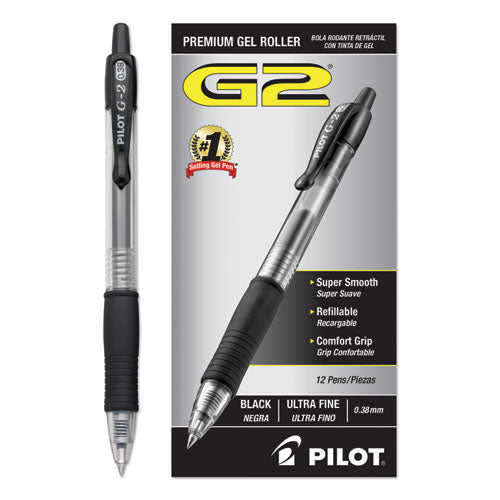 Pilot® wholesale. G2 Premium Retractable Gel Pen, 0.38 Mm, Black Ink, Clear-black Barrel, Dozen. HSD Wholesale: Janitorial Supplies, Breakroom Supplies, Office Supplies.