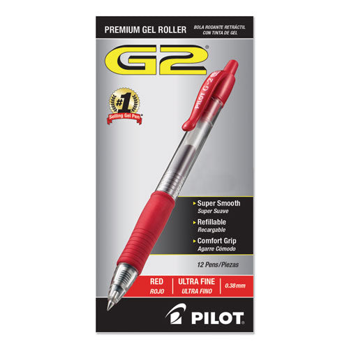 Pilot® wholesale. G2 Premium Retractable Gel Pen, Ultra-fine 0.38 Mm, Red Ink, Clear-red Barrel. HSD Wholesale: Janitorial Supplies, Breakroom Supplies, Office Supplies.