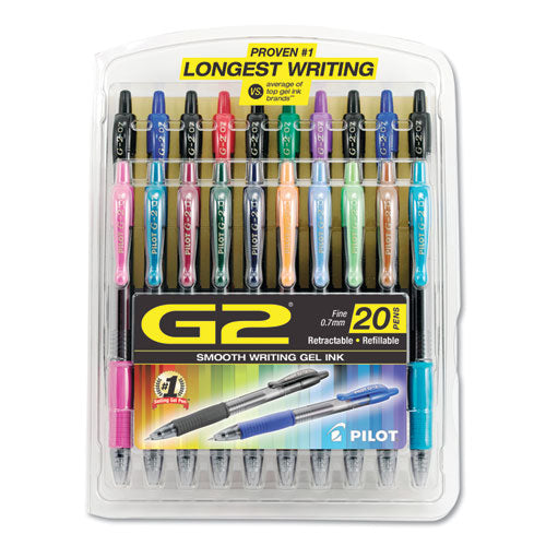 Pilot® wholesale. G2 Premium Retractable Gel Pen, Fine 0.7 Mm, Assorted Ink-barrel, 20-set. HSD Wholesale: Janitorial Supplies, Breakroom Supplies, Office Supplies.