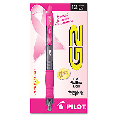 Pilot® wholesale. G2 Premium Breast Cancer Awareness Retractable Gel Pen, 0.7mm, Black Ink, Dozen. HSD Wholesale: Janitorial Supplies, Breakroom Supplies, Office Supplies.