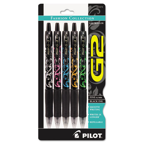 Pilot® wholesale. G2 Fashion Premium Retractable Gel Pen, 0.7mm, Black Ink, Assorted Barrel, 5-set. HSD Wholesale: Janitorial Supplies, Breakroom Supplies, Office Supplies.