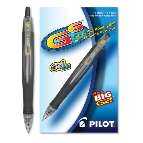 Pilot® wholesale. G6 Retractable Gel Pen, Fine 0.7mm, Black Ink, Black Barrel. HSD Wholesale: Janitorial Supplies, Breakroom Supplies, Office Supplies.