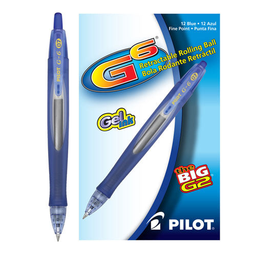 Pilot® wholesale. G6 Retractable Gel Pen, Fine 0.7mm, Blue Ink, Blue Barrel. HSD Wholesale: Janitorial Supplies, Breakroom Supplies, Office Supplies.