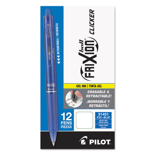 Pilot® wholesale. Frixion Clicker Erasable Retractable Gel Pen, Fine 0.7 Mm, Blue Ink, Blue Barrel. HSD Wholesale: Janitorial Supplies, Breakroom Supplies, Office Supplies.