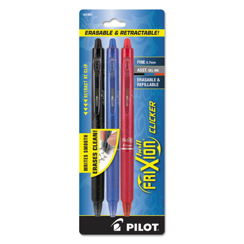 Pilot® wholesale. Frixion Clicker Erasable Retractable Gel Pen, 0.7 Mm, Assorted Ink-barrel, 3-pack. HSD Wholesale: Janitorial Supplies, Breakroom Supplies, Office Supplies.