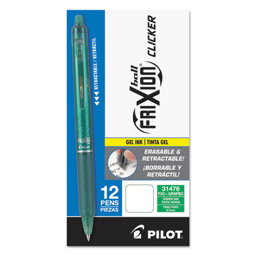 Pilot® wholesale. Frixion Clicker Erasable Retractable Gel Pen, 0.7 Mm, Green Ink-barrel, Dozen. HSD Wholesale: Janitorial Supplies, Breakroom Supplies, Office Supplies.