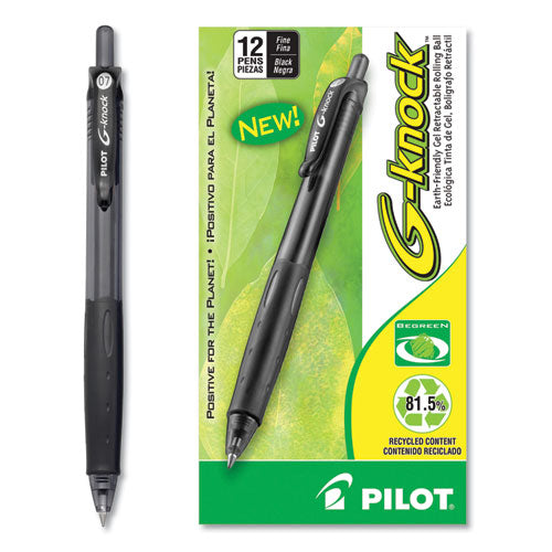 Pilot® wholesale. G-knock Begreen Retractable Gel Pen, Fine 0.7mm, Black Ink-barrel, Dozen. HSD Wholesale: Janitorial Supplies, Breakroom Supplies, Office Supplies.