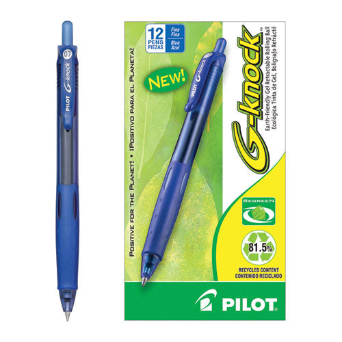 Pilot® wholesale. G-knock Begreen Retractable Gel Pen, Fine 0.7mm, Blue Ink-barrel, Dozen. HSD Wholesale: Janitorial Supplies, Breakroom Supplies, Office Supplies.