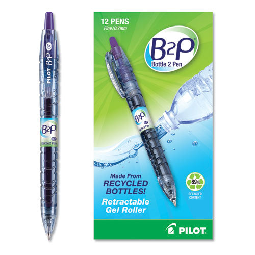 Pilot® wholesale. B2p Bottle-2-pen Recycled Retractable Gel Pen, 0.7mm, Purple Ink, Translucent Blue Barrel. HSD Wholesale: Janitorial Supplies, Breakroom Supplies, Office Supplies.