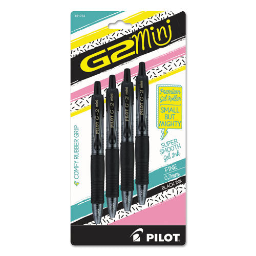 Pilot® wholesale. G2 Mini Retractable Gel Pen, Fine 0.7mm, Black Ink-barrel, 4-pack. HSD Wholesale: Janitorial Supplies, Breakroom Supplies, Office Supplies.