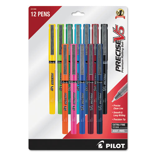 Pilot® wholesale. Precise V5 Stick Roller Ball Pen, Fine 0.5mm, Assorted Ink-barrel, Dozen. HSD Wholesale: Janitorial Supplies, Breakroom Supplies, Office Supplies.