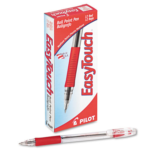 Pilot® wholesale. Easytouch Stick Ballpoint Pen, Medium 1mm, Red Ink, Clear Barrel, Dozen. HSD Wholesale: Janitorial Supplies, Breakroom Supplies, Office Supplies.
