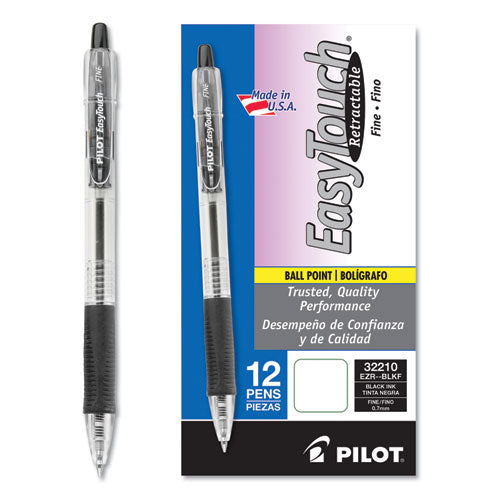 Pilot® wholesale. Easytouch Retractable Ballpoint Pen, Fine 0.7mm, Black Ink, Clear Barrel, Dozen. HSD Wholesale: Janitorial Supplies, Breakroom Supplies, Office Supplies.