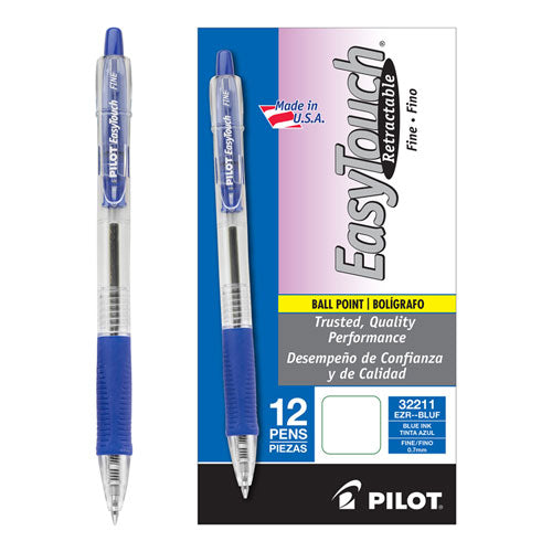 Pilot® wholesale. Easytouch Retractable Ballpoint Pen, Fine 0.7mm, Blue Ink, Clear Barrel, Dozen. HSD Wholesale: Janitorial Supplies, Breakroom Supplies, Office Supplies.