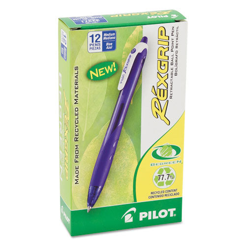 Pilot® wholesale. Rexgrip Begreen Retractable Ballpoint Pen, Medium 1mm, Blue Ink-barrel, Dozen. HSD Wholesale: Janitorial Supplies, Breakroom Supplies, Office Supplies.