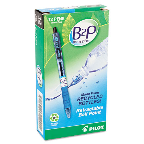 Pilot® wholesale. B2p Bottle-2-pen Retractable Ballpoint Pen, 0.7mm, Black Ink, Translucent Blue Barrel, Dozen. HSD Wholesale: Janitorial Supplies, Breakroom Supplies, Office Supplies.