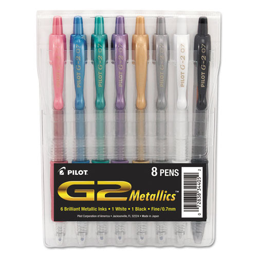 Pilot® wholesale. G2 Metallics Retractable Gel Pen, Fine 0.7 Mm, Assorted Ink-barrel, 8-pack. HSD Wholesale: Janitorial Supplies, Breakroom Supplies, Office Supplies.