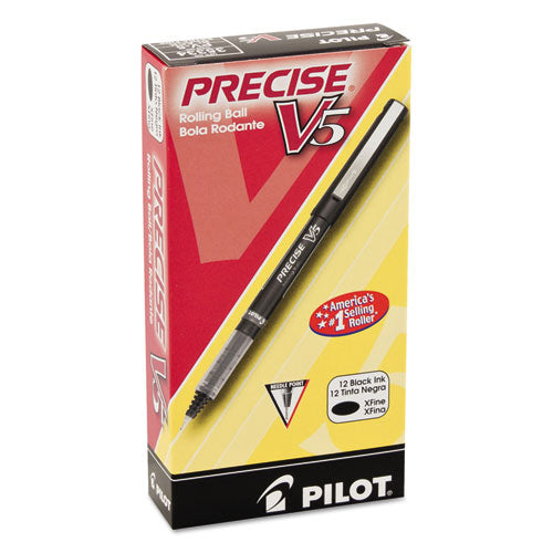 Pilot® wholesale. Precise V5 Stick Roller Ball Pen, Extra-fine 0.5mm, Black Ink-barrel, Dozen. HSD Wholesale: Janitorial Supplies, Breakroom Supplies, Office Supplies.